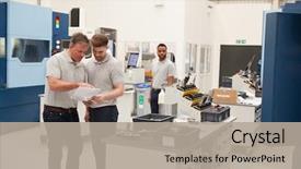  Presentation with apprentice - PPT theme featuring meet on floor of engineering background and a mint green colored foreground