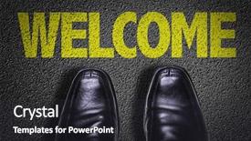  Presentation with top view of soybean - Colorful PPT theme enhanced with welcoming new leadership - top view of business shoes backdrop and a dark gray colored foreground