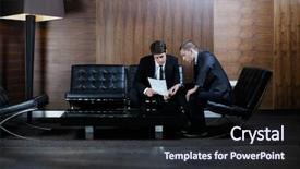  Presentation with business partner people joining hand - Cool new presentation theme with meeting - business people shaking hands make deal backdrop and a wine colored foreground