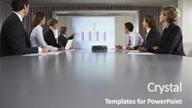  Presentation with conference table - Theme enhanced with meeting - businessman explaining bar chat background and a gray colored foreground