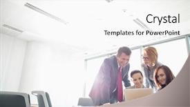  Presentation with conference table - Presentation design enhanced with meeting - businesspeople using laptop at conference background and a white colored foreground