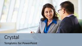  Presentation with tablet - Amazing slides having meeting - businesspeople with digital tablet sitting backdrop and a light blue colored foreground