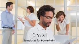  Presentation with printing press digital - Presentation theme with meeting - concentrated young businessman using digital table background and a light gray colored foreground