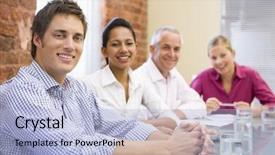  Presentation with four anchors - Presentation theme with meeting - four businesspeople boardroom smiling background and a light blue colored foreground