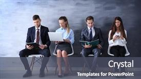  Presentation with interview - Slide set featuring meeting - group young people waiting background and a dark gray colored foreground