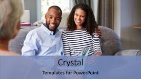  Presentation with young happy couple - Audience pleasing PPT theme consisting of meeting - happy young couple taking financial backdrop and a teal colored foreground