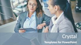  Presentation with security camera protection - Slide set featuring meeting - image pensive businesswoman looking background and a  colored foreground