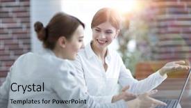  Presentation with members - Cool new slides with meeting - members of the business team backdrop and a light blue colored foreground