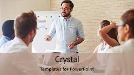  Presentation with ideas - Audience pleasing slide deck consisting of meeting - modern businessman explaining his ideas backdrop and a coral colored foreground