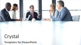  Presentation with discussion room - Colorful slides enhanced with meeting - multi-ethnic business people having discussion backdrop and a white colored foreground