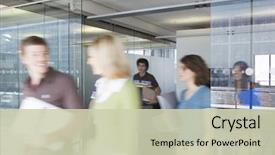  Presentation with office workers - Presentation having meeting - multiethnic blurred office workers leaving background and a soft green colored foreground