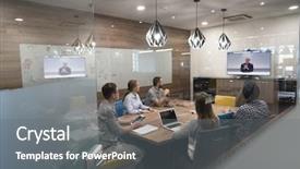  Presentation with business group meeting - Colorful theme enhanced with meeting - start up business people group backdrop and a gray colored foreground