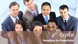  Presentation with people - Slides consisting of meeting - top view business people background and a violet colored foreground