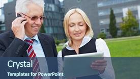  Presentation with sports table tennis two ping - Presentation theme enhanced with meeting - two business people smartphone background and a ocean colored foreground