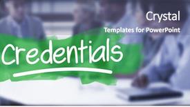  Presentation with credentials - Presentation theme with meeting against word credentials background and a ocean colored foreground