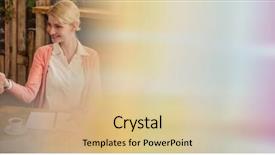  Presentation with blue business proposal - PPT theme with meeting and blurry sticky note background and a lemonade colored foreground