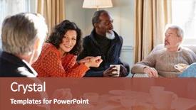  Presentation with friends show - Colorful PPT layouts enhanced with meeting around table in coffee backdrop and a tawny brown colored foreground