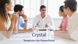  Presentation with conference table - PPT theme having meeting at conference table background and a sky blue colored foreground
