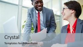  Presentation with farewell colleagues - PPT layouts consisting of meeting at open plan office background and a light blue colored foreground