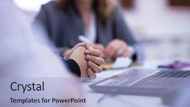  Presentation with young business people - Audience pleasing PPT theme consisting of meeting at startup office interior backdrop and a light blue colored foreground