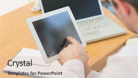  Presentation with medical laptop - Cool new presentation design with female fingers touching smartphone with locked device requiring passcode backdrop and a coral colored foreground