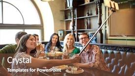  Presentation with friendship - Presentation theme having meeting bars - people leisure friendship and technology background and a  colored foreground