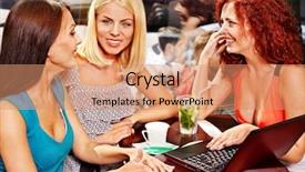  Presentation with women meeting - Cool new theme with meeting bars - two women at laptop drinking backdrop and a  colored foreground