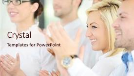  Presentation with people - Slide set with meeting briefing - business people standing background and a lemonade colored foreground