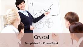  Presentation with audience - Slides enhanced with meeting briefing - image of confident woman making background and a coral colored foreground