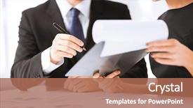  Presentation with paper - Amazing presentation having meeting briefing - picture of businessman and businesswoman backdrop and a coral colored foreground