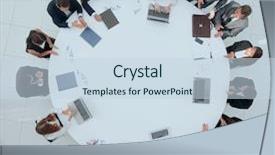  Presentation with round table - PPT layouts with meeting business partners for round background and a sky blue colored foreground