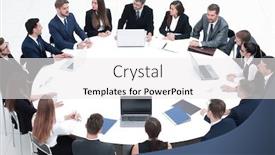  Presentation with partners - Beautiful presentation theme featuring meeting business partners in the conference room backdrop and a white colored foreground