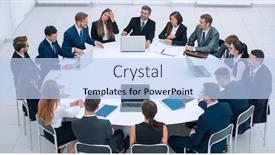  Presentation with partners - Slides featuring meeting-business-partners background and a light blue colored foreground