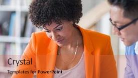  Presentation with working together - Cool new slide set with meeting computer - two desingers working backdrop and a red colored foreground