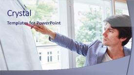  Presentation with whiteboard - Slide deck having meeting conference room - young businessman with pen background and a  colored foreground