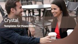  Presentation with catholic couple silhouette of young - Slide set featuring meeting date - young couple drinking coffee outside background and a violet colored foreground