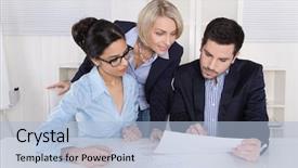  Presentation with team meeting - Slide set having meeting discussing about balance sheet background and a light blue colored foreground