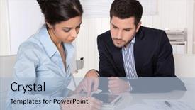  Presentation with office - Cool new PPT layouts with business cooperation asian woman - consultation at office with customer backdrop and a light blue colored foreground