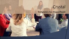  Presentation with employees - Theme enhanced with meeting female wants to comment background and a coral colored foreground