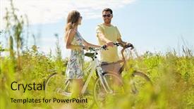  Presentation with young happy couple - PPT layouts consisting of meeting free - people leisure and lifestyle concept background and a gold colored foreground