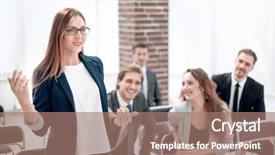  Presentation with team meeting - Cool new presentation with meeting friendly executive discussing good backdrop and a  colored foreground