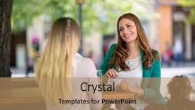  Presentation with coffee - PPT theme featuring meeting friends - smiling young women with coffee background and a coral colored foreground