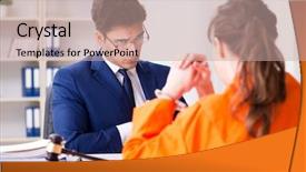 Presentation with lawyer client - Presentation enhanced with meeting his client in prison background and a coral colored foreground