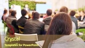  Presentation with audience - Amazing slide deck having meeting in a conference hall audience at the conference hall backdrop and a coral colored foreground