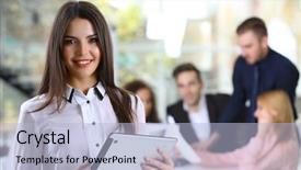  Presentation with economics - Slide deck enhanced with meeting in a conference background and a light blue colored foreground