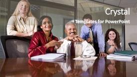  Presentation with virtual team meeting - Audience pleasing theme consisting of meeting in an office conference backdrop and a  colored foreground