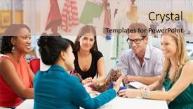  Presentation with design fashion - Slide set consisting of meeting in fashion design studio background and a coral colored foreground