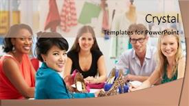  Presentation with design fashion - Colorful slide deck enhanced with meeting in fashion design studio backdrop and a coral colored foreground