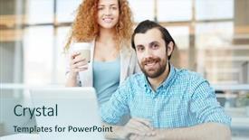  Presentation with buildings engineering construction engineers - Amazing PPT theme having meeting in front of laptop backdrop and a sky blue colored foreground