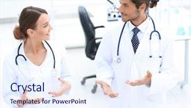  Presentation with meeting - Theme having meeting in hospital reception area background and a  colored foreground